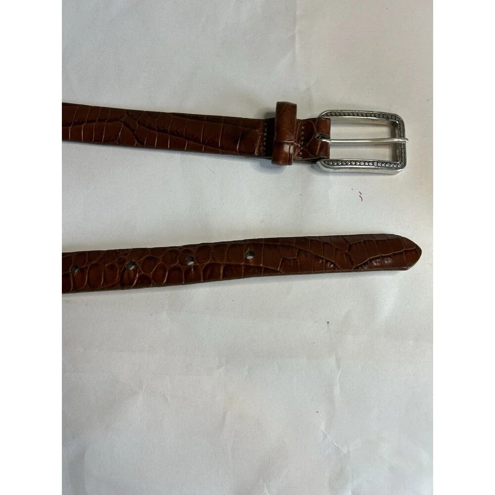 Talbots Brown Crocodile Style Embossed Belt with Silver Buckle. Size M